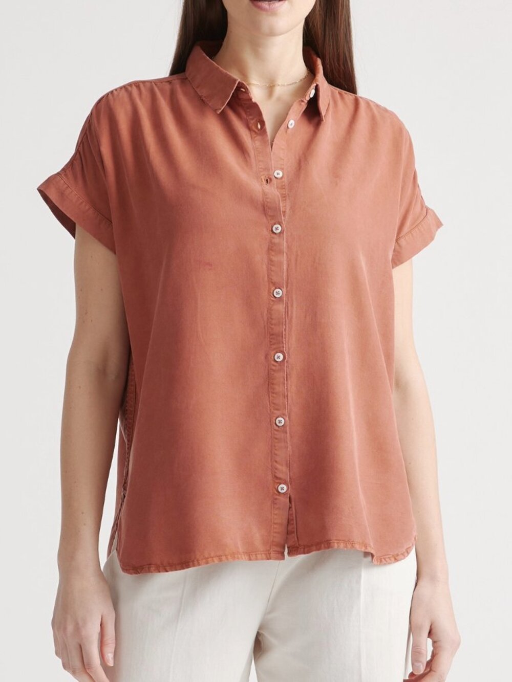 Quince Vintage Wash Tencel Camp Shirt, Teracotta